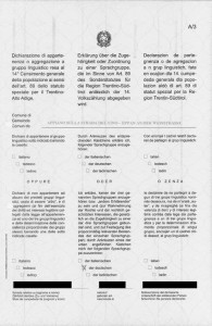 Formular der Sprachgruppenzugehörigkeitserklärung. © Archiv Edition Raetia, Bozen